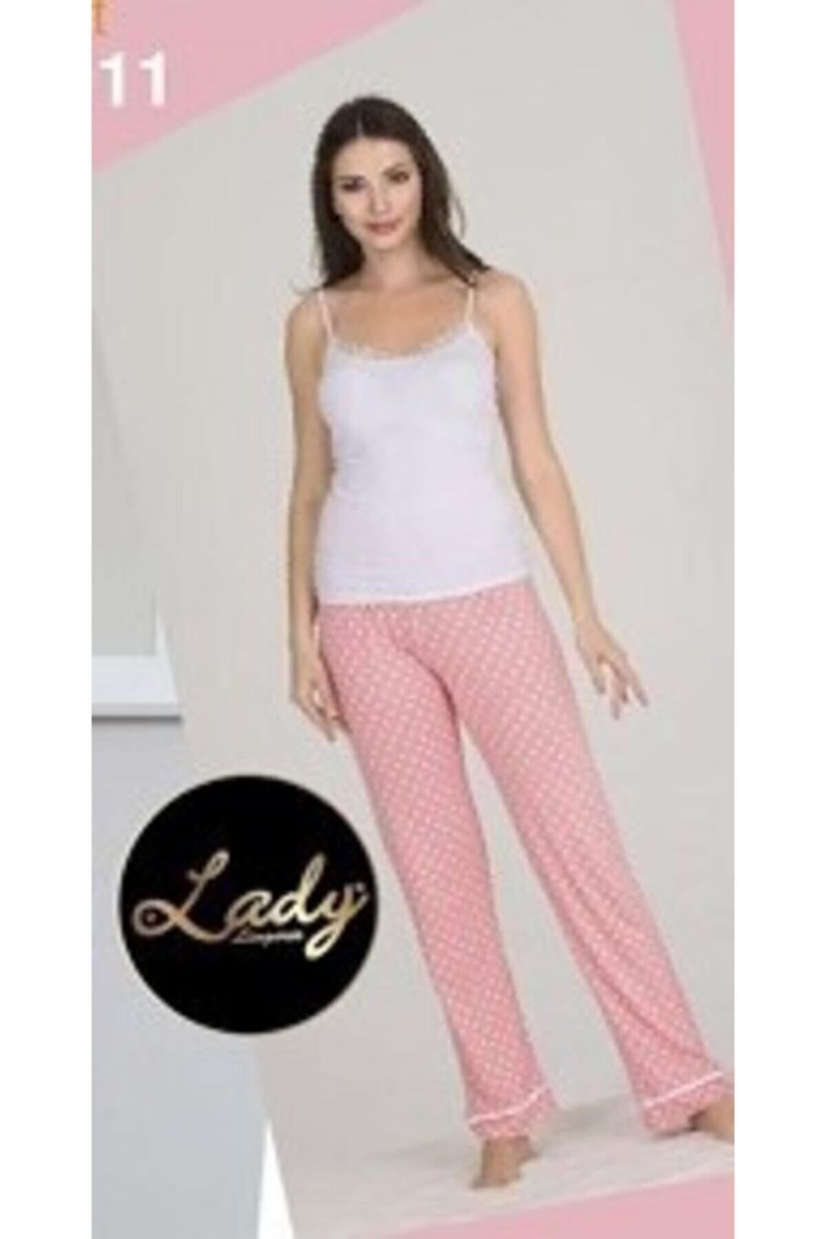 Pjama Takımı Üçlü Pembeli Beyaz Panlı