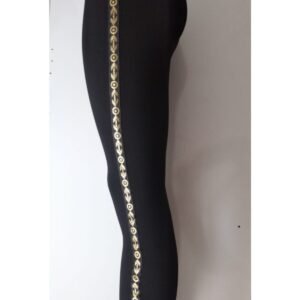 Kadın Tayt , Siyah , Şerit Yaldızlı Yüksek Bel